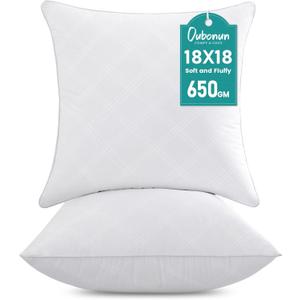 Oubonun 18x18 Inches Pack of 2 Throw Pillows Inserts, White Square Cushion Inner Soft Fluffy Plump Stuffer Pillows Inserts for Sofa Bed Couch