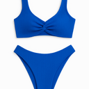 Soly Hux Ribbed Bikini Sets Scoop Neck Cheeky Swimsuit Textured Two Piece Bathing Suit (Blue, S)