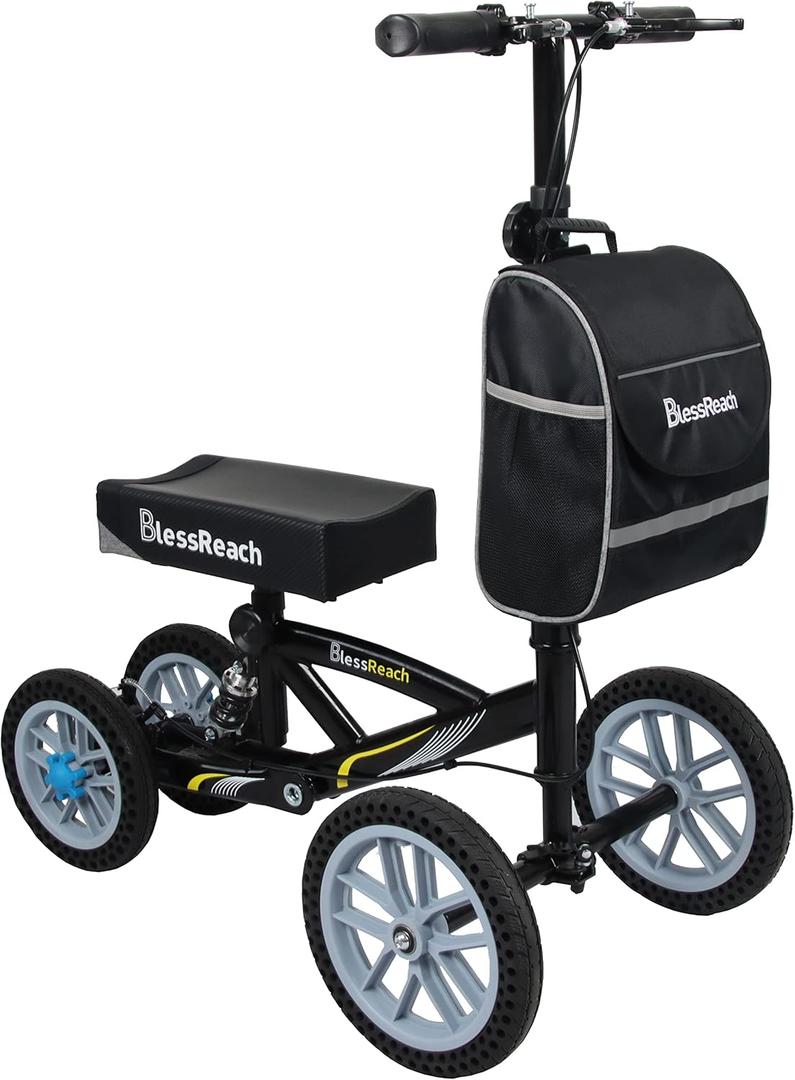 All Terrain Foldable Knee Scooter Walker, Disc Brake Knee Walker for Foot Injuries, Compact Crutches Alternative (Black) (Grey)
