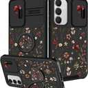 Goocrux for Samsung Galaxy S24 FE Case - Women Girls Cute Phone Cover Girly Pretty Flower Floral Unique Aesthetic Design Slide Camera Cover with Ring Stand Holder for Samsung S24 FE Case 6.7"