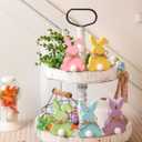 Easter Decorations, 5pcs Wooden Easter Bunny Table Sign with Jute Rope, Easter Wood Tiered Tray Decor Freestanding Easter Table Decorations