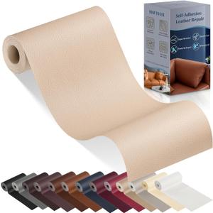 YAFLC Leather Repair Patch for Furniture, 4" x 63" Self Adhesive Leather Repair Kit Vinyl Repair Tape for Car Seat Sofa Jackets Couches Chair Beige
