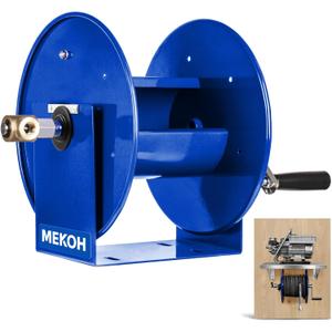 MEKOH Pressure Washer Hose Reel 100FTx3/ 8”, 200FTx1/ 4” Manual Power Washer Hose Reel with M22 14mm Fitting, 4500PSI Heavy Duty Hose Reel for Water, High Pressure Metal Reel with Wall/ Van/ Trailer Mount