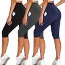 High Waisted 3 Pack Women's Capri Pants - Knee Length Yoga Shorts, Biker Workout Leggings for Women,Summer Activewear, L-XL Size