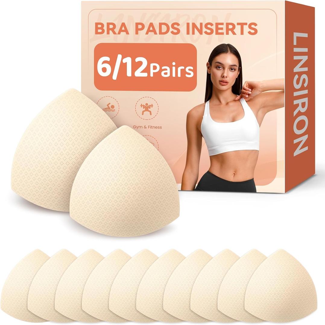 2 x Bra Pads Inserts,Removable Sports Bra Inserts,6 Pairs (Beige)