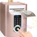 Highttoy Electronic Piggy Bank with Touch Screen and Fingerprint, ATM Children's Safe Money Box with Code, Gift for Boys and Girls 3-12 Years, Rose Gold