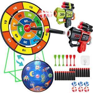 Double-Sided Dart Board Garden Game for Kids, 29 Inch Dartboard Standing & Hanging Shooting Toy Set with 2 Toy Guns, Indoor Outdoor Garden Carnival Party Game Fun for 3 4 5 6 7 8+ Year Old Boys Girls, 29 inches x 400 grams