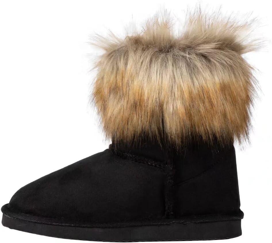 Ladies Winter Ankle Snow Boot Suede Casual Flat Fluffy Faux Fur Tassel Outdoor Women Warm Short Snowboots Imitation Fox Fur Shoes (8, Black)