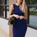 PRETTYGARDEN Women's Summer Ribbed Bodycon Midi Dresses (Blue, S)