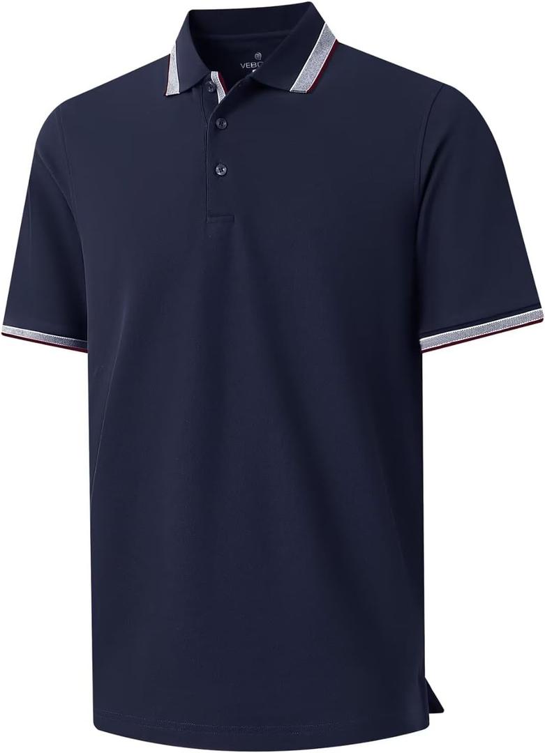 Men's Pique Polo Shirts Short Sleeve Cotton Blend Tipped Casual Collared Polo Shirts Business Classic Fit (Blue, XL)