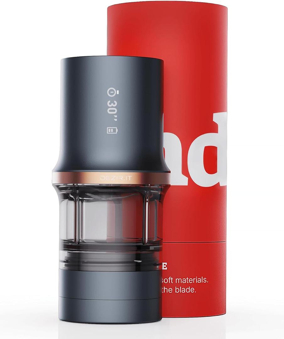 Electric Grinder for Buds with LED Screen Timer & Adjustable Speed, Small Portable Size, Rechargeable Battery, 4 Grams Capacity (Grey & Gold)