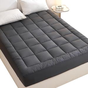 Quilted Fitted Mattress Pad, Quilted Fitted Premium Mattress Protector, Elastic Fitted Mattress Topper Protector and Cover Stretches up to 16 Inches Deep, Soft, Breathable, Machine Washable (Twin, Dgrey)