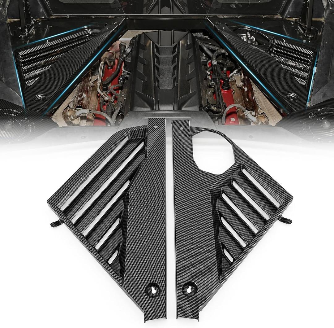 Carbon Fiber Pattern Rear Engine Bay Cover,Engine Shroud Trim Panel fit for Chevy Chevrolet Corvette C8 Coupe 2020-2023,Back Engine Compartment Cover Set,Left Right Vent Cover,2PCS