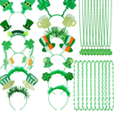 30PCS St Patricks Day Accessories Beads Necklace Green Shamrock Pom Hat Headbands, St. Patrick's Day Accessories Party Favors Set for Festivals Event Parades Irish Green Supplies Men Women