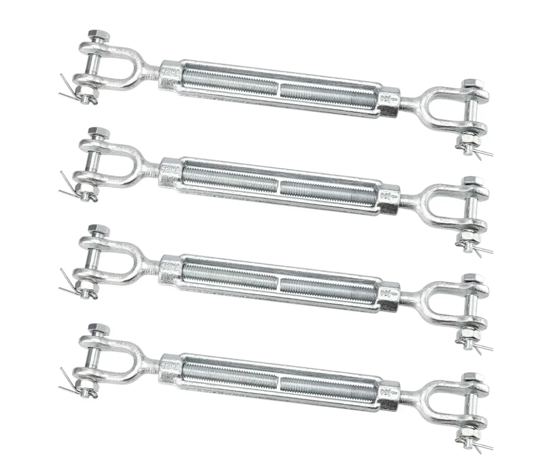 4 Pack M12 Galvanized Steel Turnbuckle, 1/2 Inch Heavy Duty Jaw and Jaw Turnbuckle, Weather Resistant Forged Turnbuckle for Tension Cable, Rope, Chain, 2200 lbs Working Load