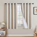 H.VERSAILTEX Linen Curtains 100% Blackout Curtains for Bedroom 63 inch Long Full Light Blocking Nature Linen Blended Window Curtains for Living Room Nickel Grommet (2 Panels, Heathered Natural)