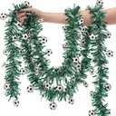 Tigeen 50 ft Soccer Party Decorations Soccer Tinsel Garland Decoration Soccers Metallic Tinsel Party Decorations Green Shiny Metallic Twist Football Garland for Sport Theme Birthday Parties Supplies