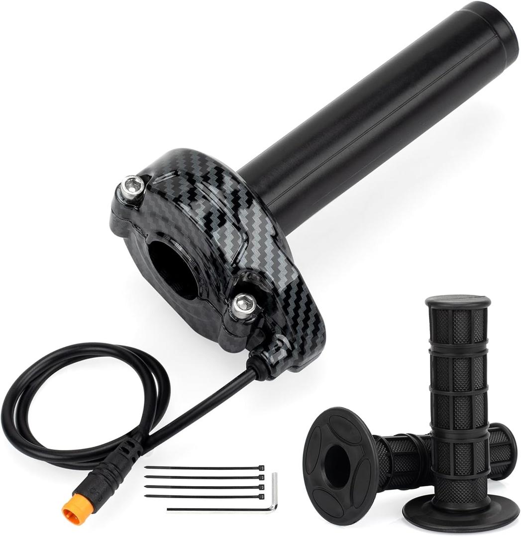 Ebike Full Twist Throttle 3 Pin Waterproof Throttle Grip Kit 12V-72V Quick Twist Throttle for Lectric XP4 MacFox X1 Electric Dirt Bike Scooter Mountain Bike Ebike Bicycle (Carbon Fiber Style)