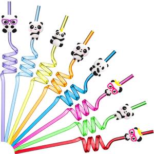 24 Pieces Panda Drinking Straws Reusable Panda Theme Straws for Birthday Party Bar Wedding Party Favors Supplies