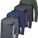 Real Essentials 4 Pack: Mens Long Sleeve Dry Fit T Shirts Hiking Fishing Workout Gym Work Sun UPF 50 Wicking Running Tee (Medium)