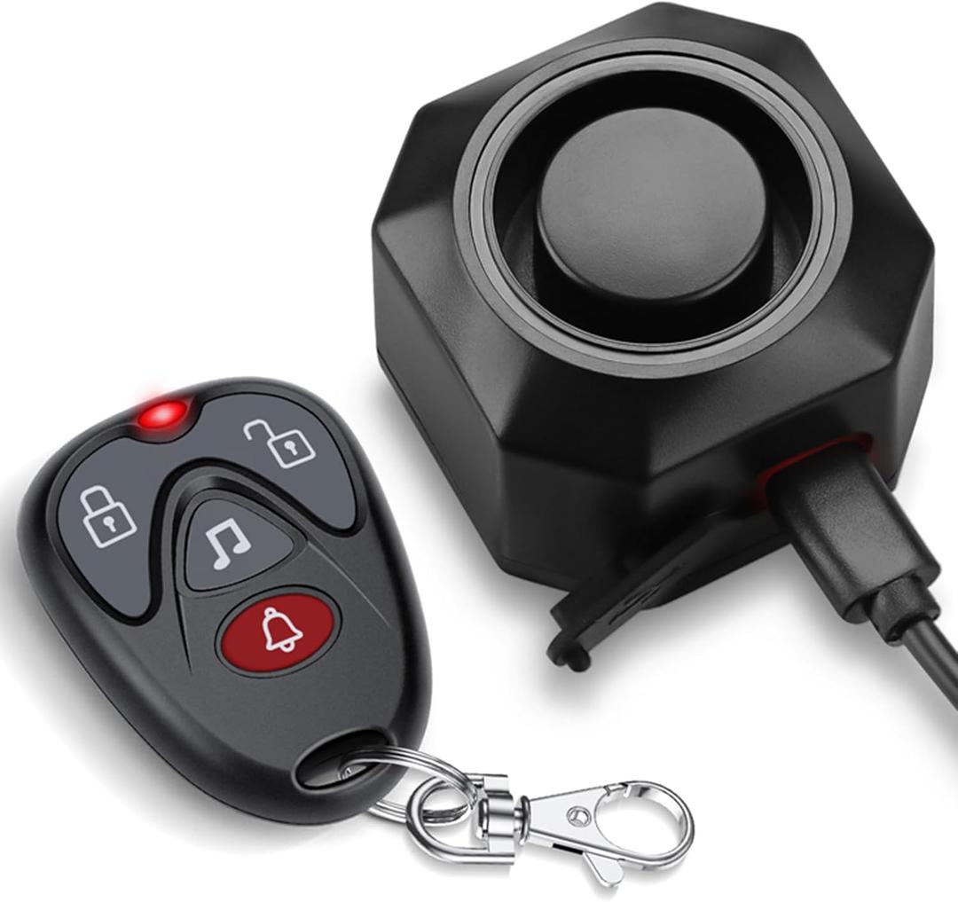 WSDCAM USB Rechargeable Bike Alarm with Remote 110dB Loud Volume Adjustable Wireless Vehicle Security Alarm System Anti Theft Vibration Motion Sensor Alarm for Car Trailer Motorcycle Scooter Ebike