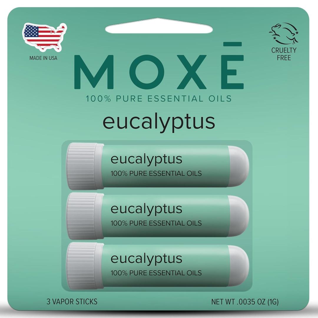MOX Eucalyptus Essential Oil Nasal Inhaler, Sinus & Congestion Relief, Daily Relaxation, Stress Relief, Therapeutic No-Mess Aromatherapy, Pure and Natural, Made in USA (3 Pack) packaging may vary