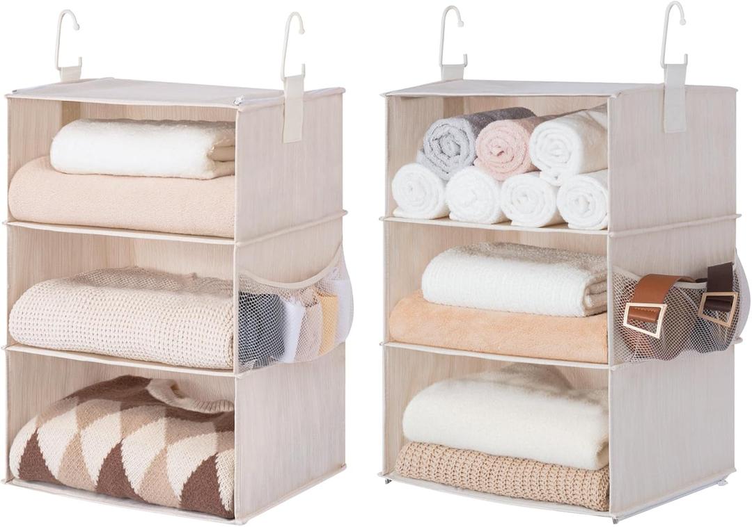 StorageWorks 6-Shelf Jumbo Closet Organizers, Two 3-Shelf Separable Hanging Shelves for Closet, 13" D x 15" W x 48 "H,Mixing of Beige, White & Ivory