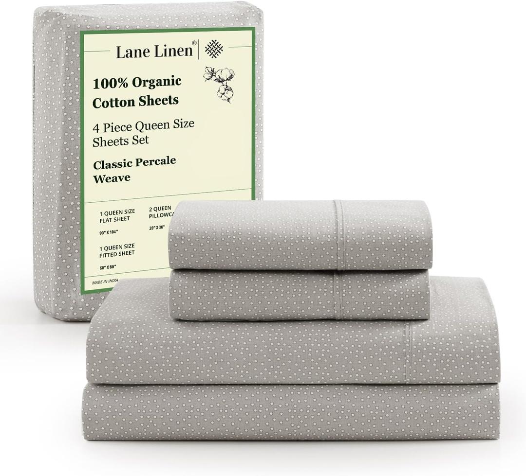 LANE LINEN 100% Organic Cotton Queen Sheets, Fade Resistant Printed Soft & Comfy Luxury Cotton Sheets, Percale Weave, 15" Deep Pocket- Snowdrop