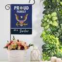 Proud Family Sailor Garden Flag - Set with Stand Armed Forces Navy USN Seabee United State American Military Veteran Retire Official - House Banner Small Yard Gift Double-Sided 13 X 18.5