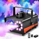 1200W Fog Machine, Smoke Machine Fog with Disco Ball Lights, 6000CFM with 13-Color LED Effects, Wired And Wireless Remote Controls, Ideal for Indoor, Outdoor, Wedding, Parties, and Halloween (Black)