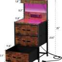 SZLHANJZ Night Stand, Nightstand with Charging Station and Led Lights, 3 Drawers Night Stand with Storage Shelf and Hooks, Tall End Side Table for Bedroom, Rustic Brown