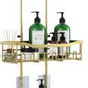 Shower Caddy, Extended Length Shower Organizer with Hooks, Rustproof Shampoo Soap Holder, Large Hanging Bathroom Caddy (Gold)