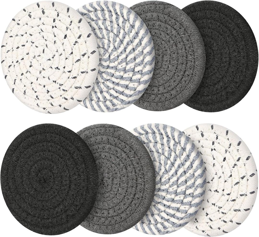 2 x Coasters Set of 8, Absorbent Coasters for Drinks, Living Room Decor, Coffee Table Decor, Bar Accessories for The Home Bar Set (Grey Without Holder)