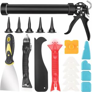 Sausage Caulk Gun with Caulk Remover Tool, 20oz Foil Pack and 10oz Cartridge Convertible, 18:1 Thrust Ratio, 5Pcs Tips, for Project Kitchen Bathroom Window