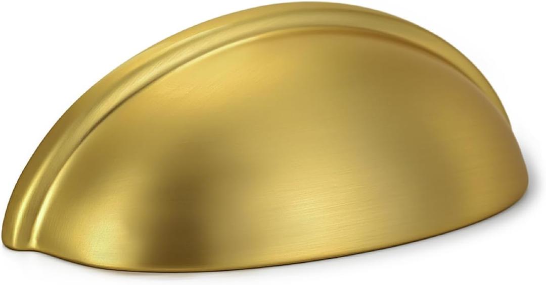 HOMOTEK 15 Pack Drawer Bin Cup Pulls Dresser Pulls for Cabinets - 3 Inch Hole Centers Furniture Handles,Kitchen Cabinet Hardware, Brushed Gold
