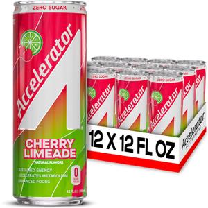 Accelerator Energy Drink, Cherry Limeade 12oz can (12 pack), Zero Sugar, Sustained Energy from 100% Natural Caffeine (200mg from Green Coffee Bean & Green Tea extract) Best By: 06-26