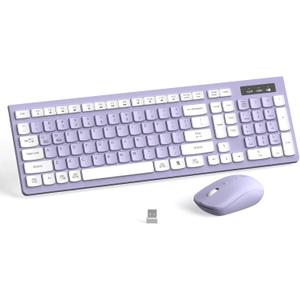 Wireless Keyboard and Mouse Combo, Full-Sized Wireless Keyboard and Adjustable DPI Mouse, 2.4GHz USB Receiver, Silent Keyboard and Mouse for PC, Windows, MAC, Desktop, Laptop(Purple)