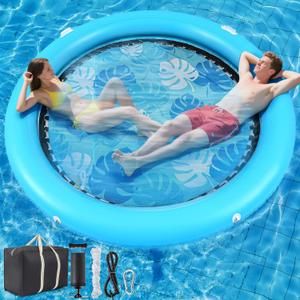 8ft Inflatable Water Hammock Round Floating Dock Large Float Ring Inflatable Raft for Adults Parties Floating Water Mat for Lakes, Pools, Oceans