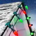 C9 LED Christmas Lights Outdoor, 68 Feet 100 LED Strawberry String Lights With 100 Spring Clamps, Waterproof Commercial Grade Extendable for Outside Roofline Patio Home Xmas Decoration, Red & Green