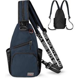 Geestock Convertible Sling Bag for Women Men, 12.6" Crossbody Sling Backpack with Headphone Hole Fit 7.9" Tablet, Lightweight Chest Bag Daypack Crossbody for Travel Sport Hiking & Commute, Navy Blue (Small)