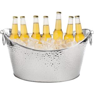 Frcctre 3 Gallon/12L Stainless Steel Beverage Tub, Large Galvanized Ice Bucket with Handles, Hammered Metal Drink Bucket Drink Chiller Champagne Buckets for Parties Weddings