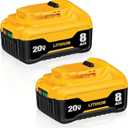 DCB200 8.0Ah Replacement for dewalt 20v max Battery Lithium-ion Batteries DCB200 DCB201 DCB203 DCB204 DCB206 DCB180 DCD/DCF/DCG Series Cordless Tools with LED Indicator 2Packs
