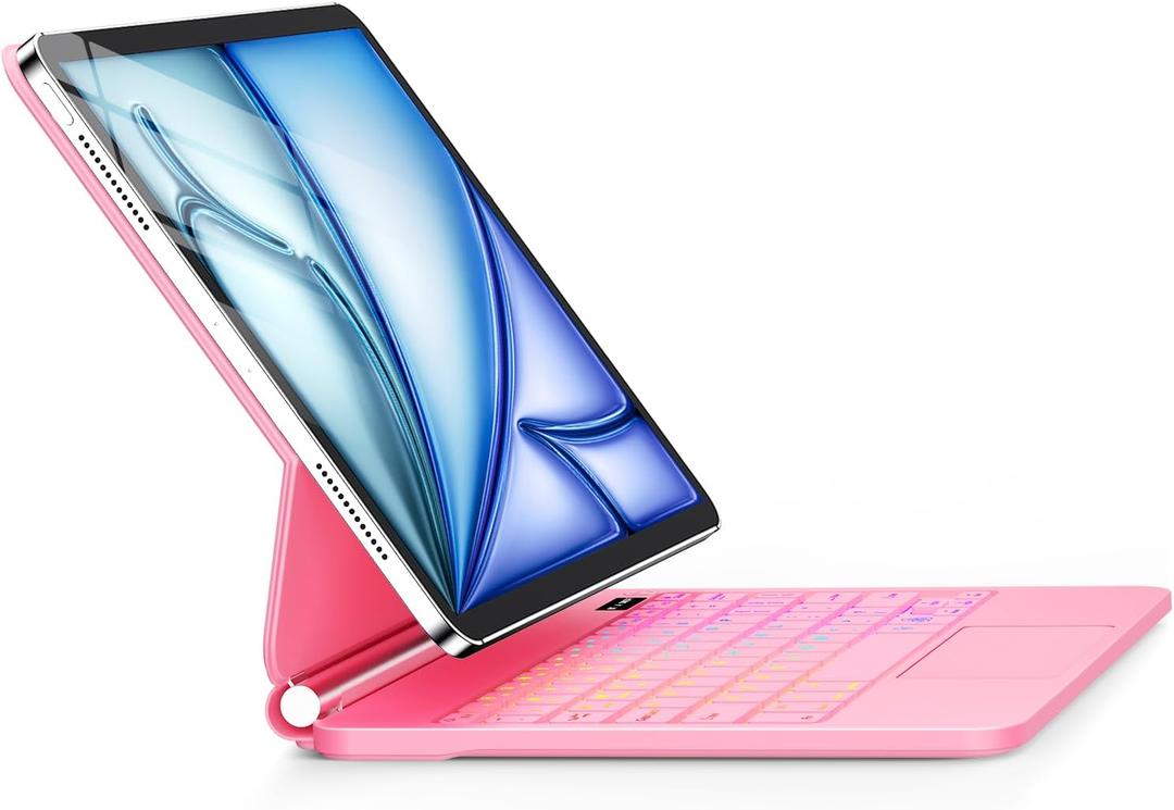for iPad Air 11 inch Case with Keyboard (M3/M2, 2025/2024), iPad Pro 11 (4th/3rd/2nd/1st Gen) & Air 5/4th,Magic-Style Magnetic  Floating Cantilever Stand - Multi-Touch Trackpad (Pink)