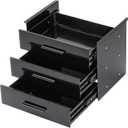 Menkxi 16 inch Under Desk Drawer Storage Pull out Storage Organizer Mounted Metal Sliding Hidden Under Counter Drawer Vertically Stacked for Office Sit Stand Workstation(Black,3 Layer)