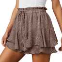 Aoudery Flowy Shorts for Women Casual Boho Floral Skorts Ruffle Mini Skirts Running Tennis Butterfly Shorts Double Layer Chiffon Shorts - Floral Brown, M