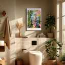 Funny Cat Bathroom Canvas Wall Art, Colorful Tabby Cat on Toilet Wall Art, Animals Reading Canvas Print Artwork, Dopamine Bathroom Wall Decor for Bathroom Toilet Restroom Washroom Home Decor 16x24''