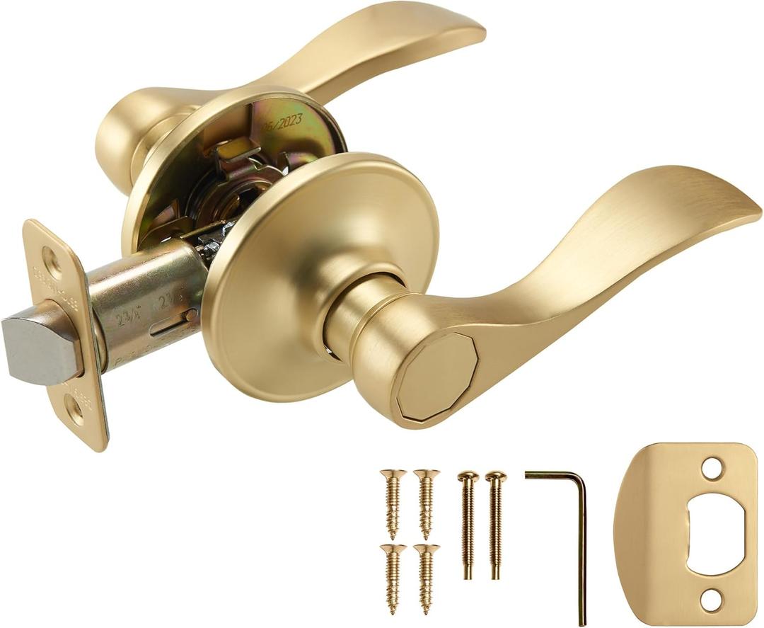Design House Springdale Passage Hall Closet Interior Door Lever Handle Lockset, Non-Locking Handle Hardware, Satin Gold, 6.375 in x 1.94 in x 2.625 in, Item 728899
