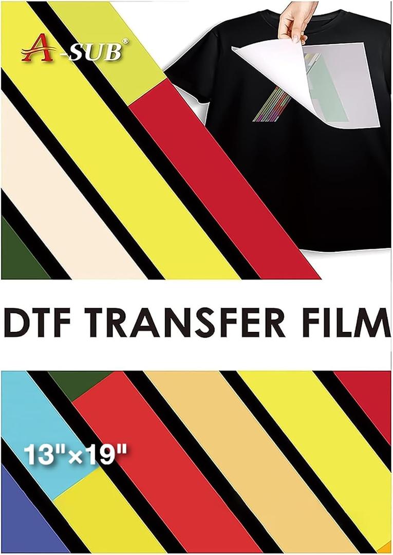 A-SUB DTF Transfer Film 13"x19", A3 Plus 50 Sheets DTF Film for Sumblimation or DTF Inkjet Printer, Double Sided Matte Direct to Film Transfer Paper for T Shirts and All Fabrics