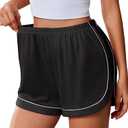 Ekouaer Pajama Shorts Women Soft Sleep Shorts Casual Lounge Shorts Cute High Waist Pajama Bottom Comfy Split Side Pj Bottom, Black, Large