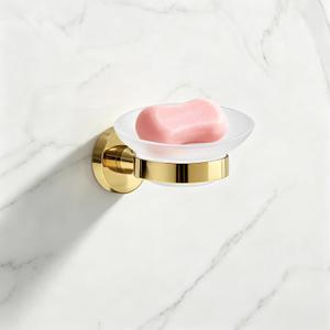 Wall Mounted Glass Soap Holder, Soap Dish Organizer Soap Rack for Bathroom, Kitchen and Shower-Modern Bathroom Accessory, Easy to Clean - Golden